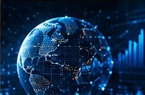 A glowing globe with market data